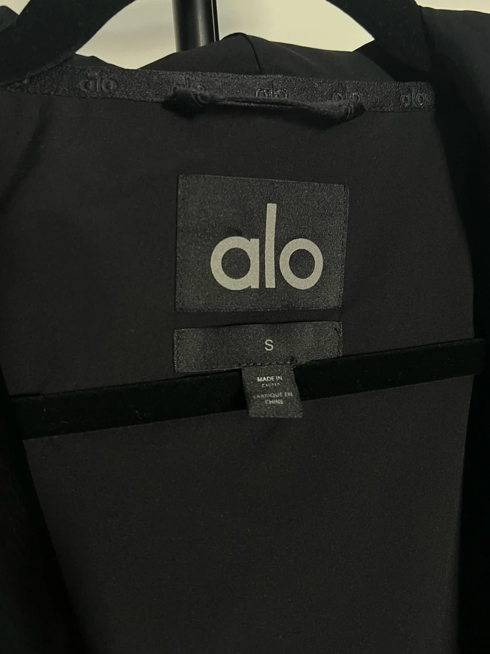 ALO Yoga Black Faux Leather Hooded Bomber Jacket
